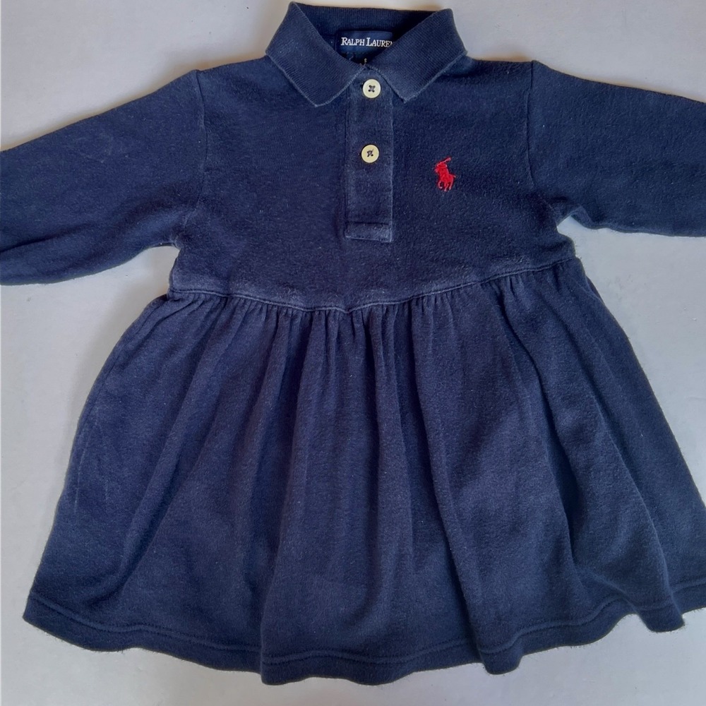 Polo Ralph Lauren Infant 3-6 Month Baby Body Suit Dress Navy Blue Snap Bottom